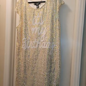 Ashley Stewart Gold Sequin Midi Dress